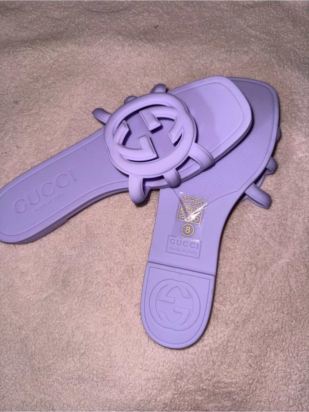 Gucci Lilac Rubber GG Logo Slide Sandals